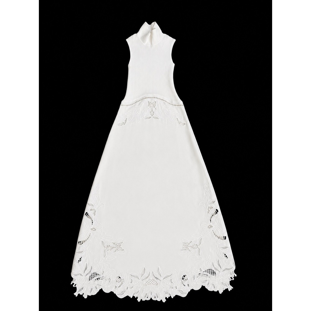 Reiss Phoenix Knit Woven Midi Dress Ivory Broderie Anglaise Cutwork Hem NWT Sz 2 - Picture 6 of 9